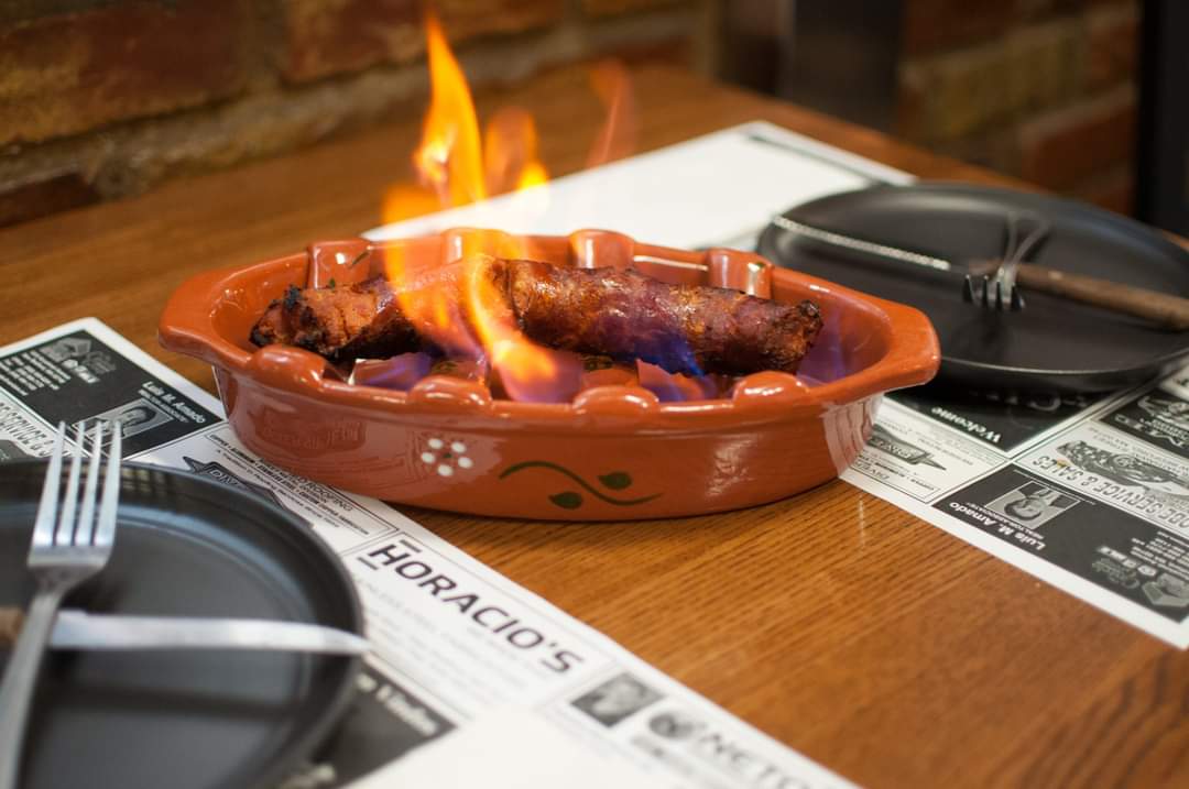 Chouriço flambé tableside
